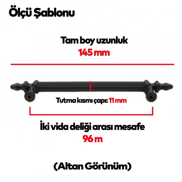 Çekmece Mutfak Dolap Kapak Kulpu Kulbu 96 mm Siyah Sert Plastik Kulp (5 ADET) - 4
