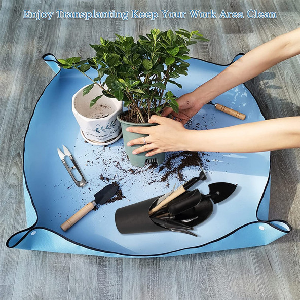 TİNEKE Çiçek saksı toprağı toprak  aktarımı için su geçirmez ped 50x50 cm 1 adet mavi - 2