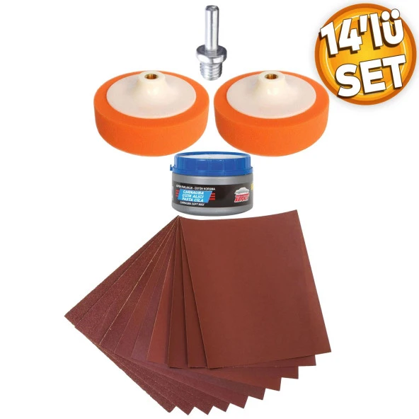 Pasta Cila Polisaj Süngeri Seti Kırmızı Kaliteli Su Zımparası Turuncu 150 mm 14 Parça Set