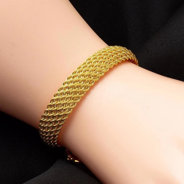 6 Sıra Halat Örgü Altın Bileklik - Resim 2