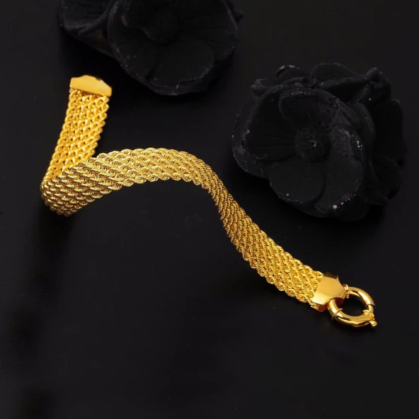 6 Sıra Halat Örgü Altın Bileklik - Resim 3