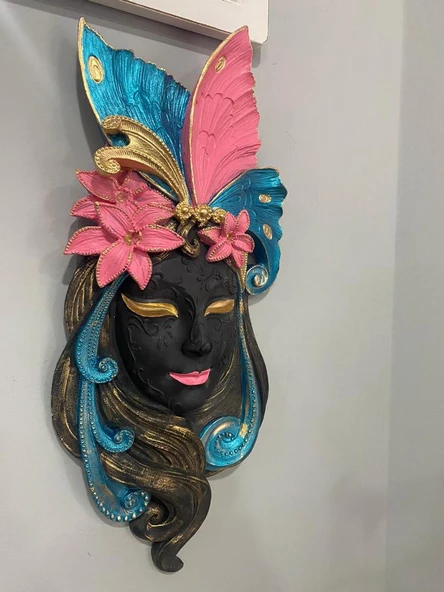 Dekoratif Maske  Kız Pano Duvar Heykel Biblo - 11
