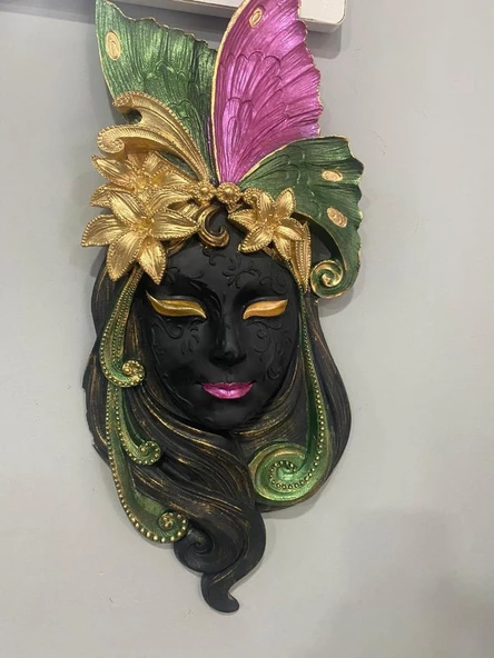 Dekoratif Maske  Kız Pano Duvar Heykel Biblo - 7