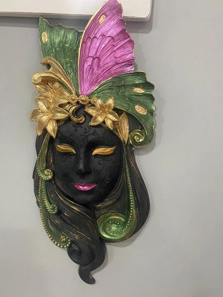 Dekoratif Maske  Kız Pano Duvar Heykel Biblo - 8