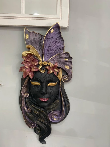 Dekoratif Maske  Kız Pano Duvar Heykel Biblo - 4