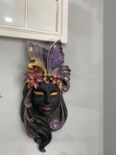 Dekoratif Maske  Kız Pano Duvar Heykel Biblo - 5