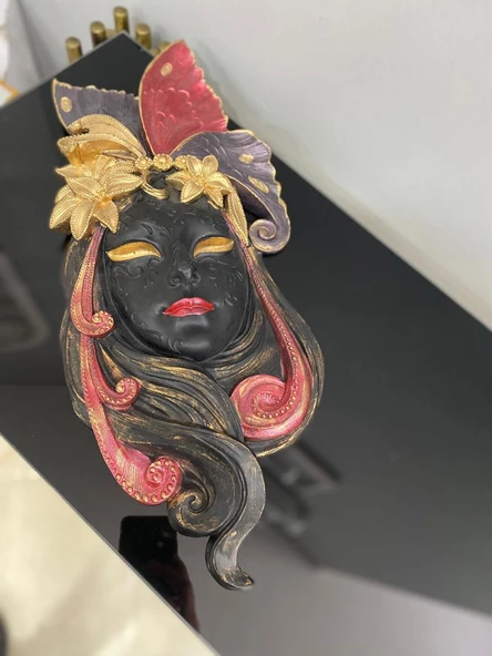 Dekoratif Maske  Kız Pano Duvar Heykel Biblo - 3