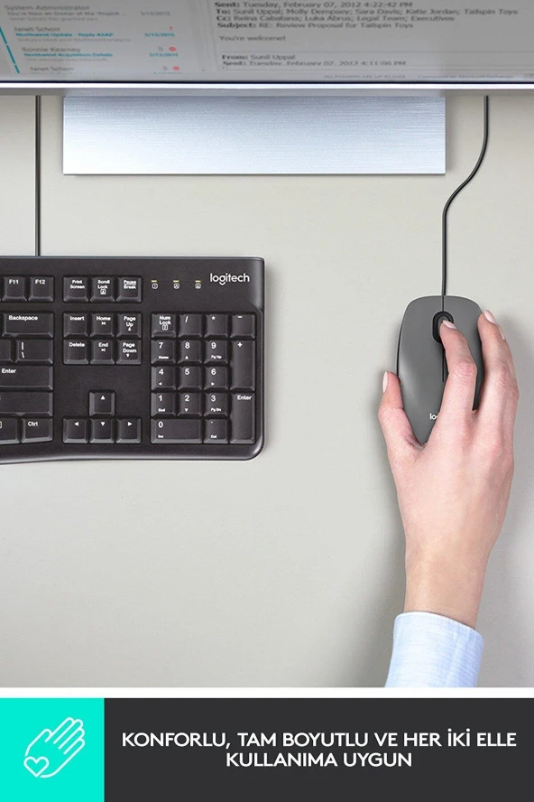 Logitech Kablolu USB Optik Mouse Siyah Kablolu Optik Mouse - Resim 2