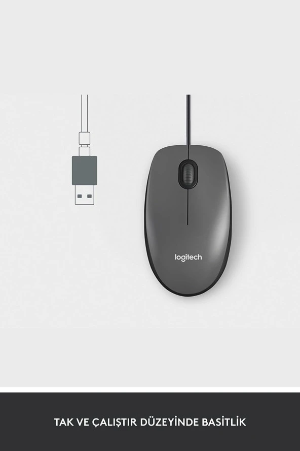Logitech Kablolu USB Optik Mouse Siyah Kablolu Optik Mouse - Resim 3