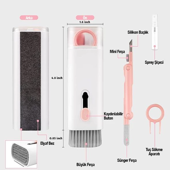 Polham 7in1 Klavye, Kulaklık, Telefon Detaylı Temizlik Seti, Fırçalı, Tuş Sökme Aparatlı Set - 10