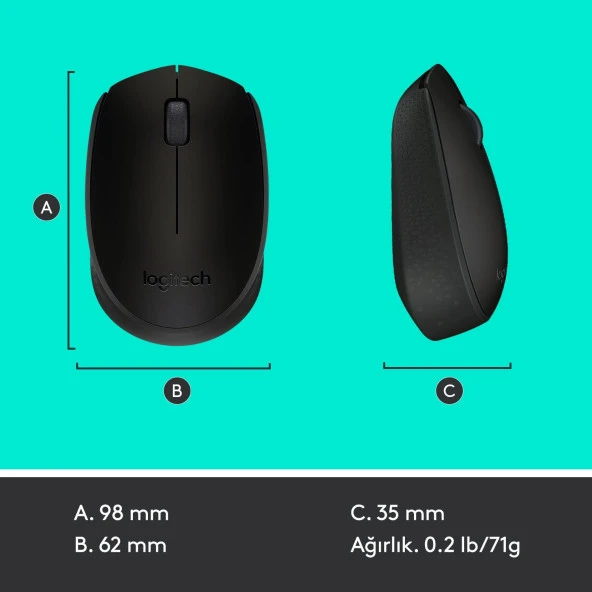 Logitech USB Alıcılı Kablosuz Kompakt Siyah Kablosuz Mouse - Resim 9