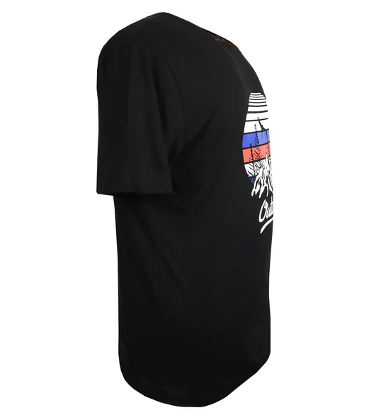 Baskılı Erkek Büyük Beden Bisiklet Yaka Tişört Siyah - 5