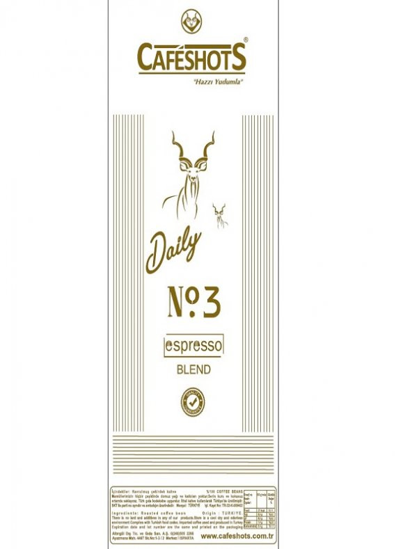 CAFESHOTS ESPRESSO DAİLY No3 ÇEKİRDEK KAHVE1 KG