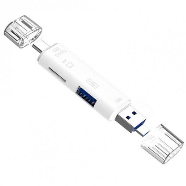 Shaza 5in1 Telefon ve Bilgisayar USB Type C Micro Kart Okuyucu OTG Beyaz - 3