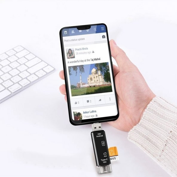 Shaza 5in1 Telefon ve Bilgisayar USB Type C Micro Kart Okuyucu OTG Beyaz - 5