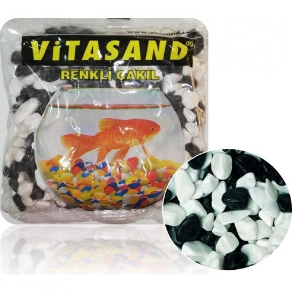 Vitasand REF-182 Siyah Beyaz Fanus Çakılı 350 gr. Yıkanmış Bakteriden Dezenfektelidir