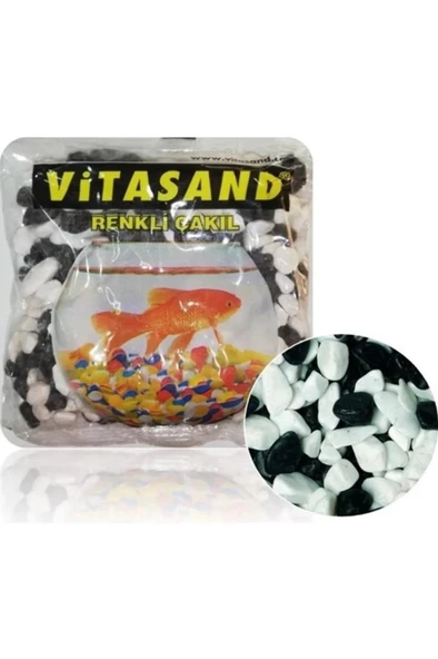 Vitasand REF-182 Siyah Beyaz Fanus Çakılı 350 gr. Yıkanmış Bakteriden Dezenfektelidir