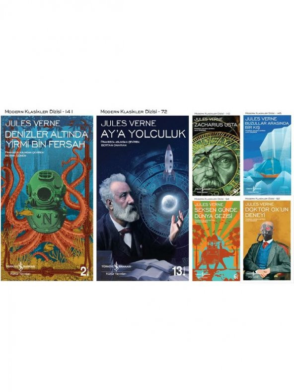 İş Bankası Modern Klasikler Dizisi Jules Verne 6 Kitap Set (Denizler Altında Yirmi Bin Fersah, Aya Yolculuk, Zacharius Usta, Buzullar Arasında Bir Kış, Seksen Günde Dünya Gezisi, Doktor Oxun Deneyi)