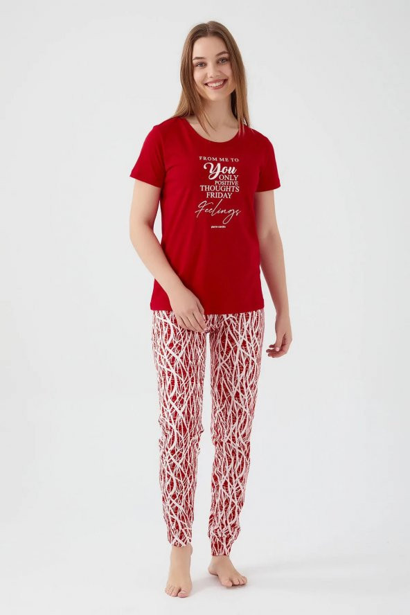 Pierre Cardin Kadın Kırmızı Kısa Kol Pijama Takım 8611 - 1