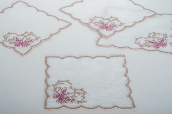 Finezza Dolce Nakışlı  Krem  Pembe Kokteyl Peçetesi 15x15 cm 4 Ad-1486 - 3