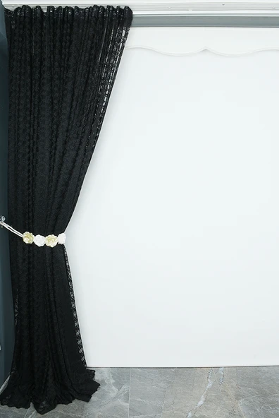 ÇİÇEK SİYAH RENK TEK KANAT Hazır dikilmiş Pileli Fon Perde 300*260 cm - Resim 5