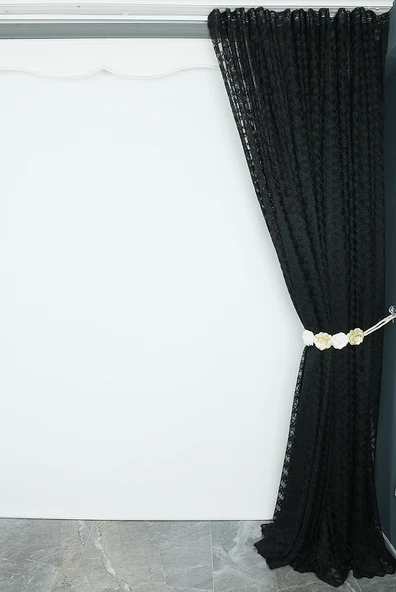 ÇİÇEK SİYAH RENK TEK KANAT Hazır dikilmiş Pileli Fon Perde 300*260 cm - Resim 6