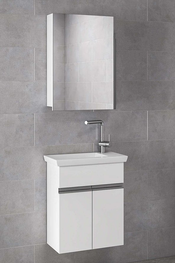 Alfa Banyo MİNİÇO EBEVEYN 45 cm x 28 cm AYNA DOLAPLI LÜX BANYO DOLABI- 1. Sınıf MDF-BEYAZ- HAZIR KURULU