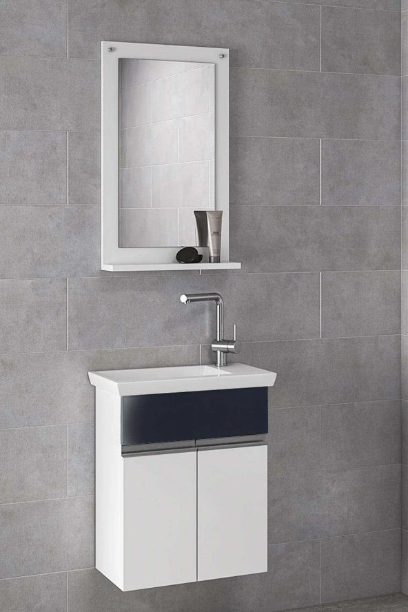 Alfa Banyo MİNİÇO EBEVEYN 45 cm x 28 cm AYNALI LÜX BANYO DOLABI- 1. Sınıf MDF-BEYAZ SİYAH