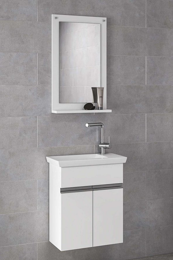 Alfa Banyo MİNİÇO EBEVEYN 45 cm x 28 cm AYNALI LÜX BANYO DOLABI- 1. Sınıf MDF-BEYAZ