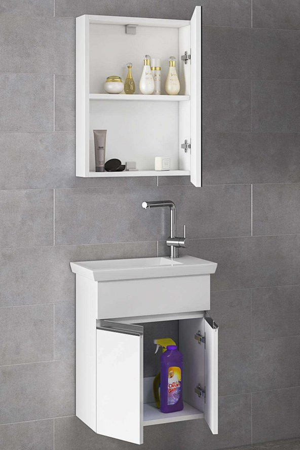Alfa Banyo MİNİÇO EBEVEYN 45 cm x 28 cm AYNA DOLAPLI LÜX BANYO DOLABI- 1. Sınıf MDF-BEYAZ- HAZIR KURULU - 2