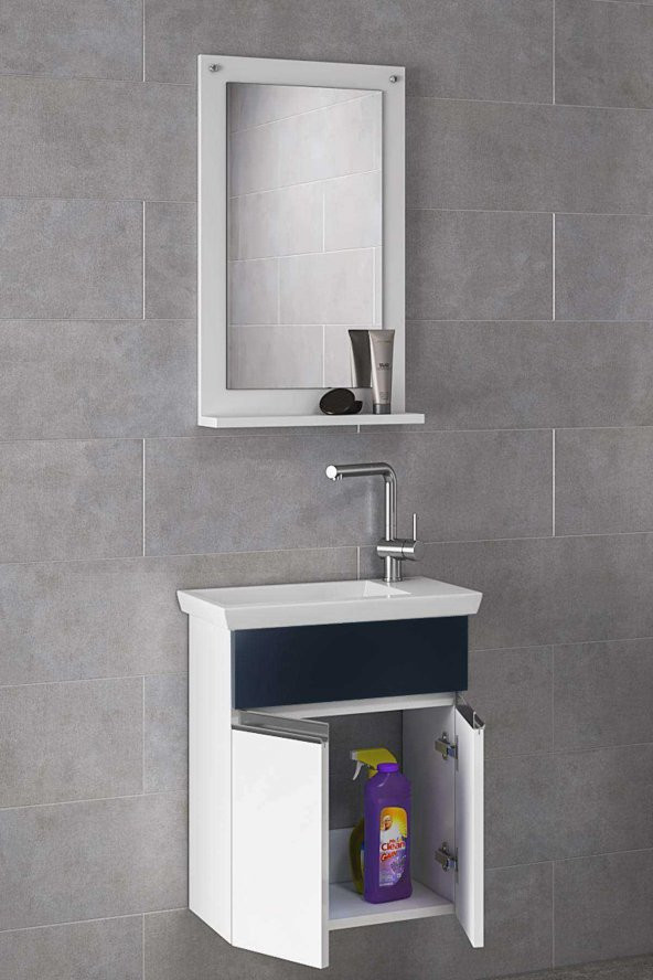 Alfa Banyo MİNİÇO EBEVEYN 45 cm x 28 cm AYNALI LÜX BANYO DOLABI- 1. Sınıf MDF-BEYAZ SİYAH - 2