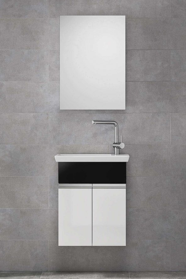 Alfa Banyo MİNİÇO EBEVEYN 45 cm x 28 cm AYNA DOLAPLI LÜX BANYO DOLABI- 1. Sınıf MDF-Beyaz Siyah - 3