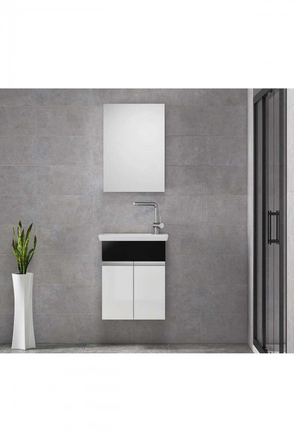 Alfa Banyo MİNİÇO EBEVEYN 45 cm x 28 cm AYNA DOLAPLI LÜX BANYO DOLABI- 1. Sınıf MDF-Beyaz Siyah - 6