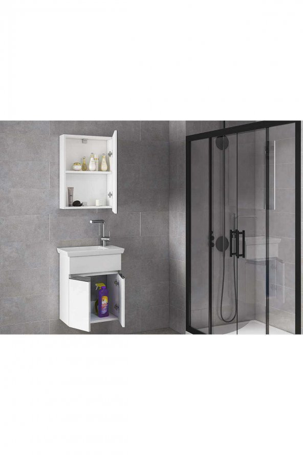 Alfa Banyo MİNİÇO EBEVEYN 45 cm x 28 cm AYNA DOLAPLI LÜX BANYO DOLABI- 1. Sınıf MDF-BEYAZ- HAZIR KURULU - 5