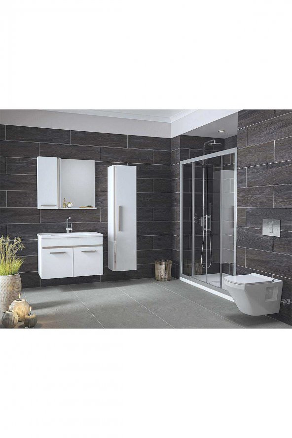 YENİ GOLD BEYAZ GRI (80+35 )115 cm Boy Dolaplı Banyo Takımı- HAZIR KURULU - 3
