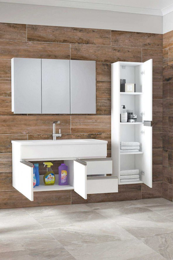 Alfa Banyo ESEN BEYAZ (100+35 ) 135 cm Boy Dolaplı LÜX Banyo Takımı- HAZIR KURULU - 2
