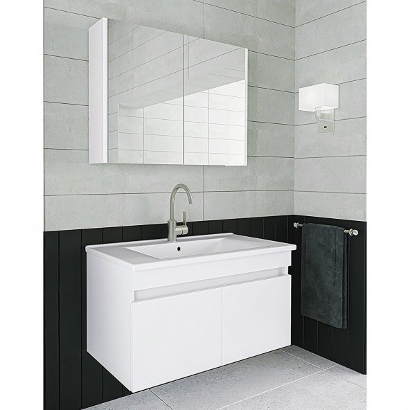 Alfa Banyo Viola Beyaz (80 35) 115 Cm Ayna Ve Boy Dolaplı Lavabolu Mdf Banyo Dolabı Setixxhazır Kuruluxx - 3