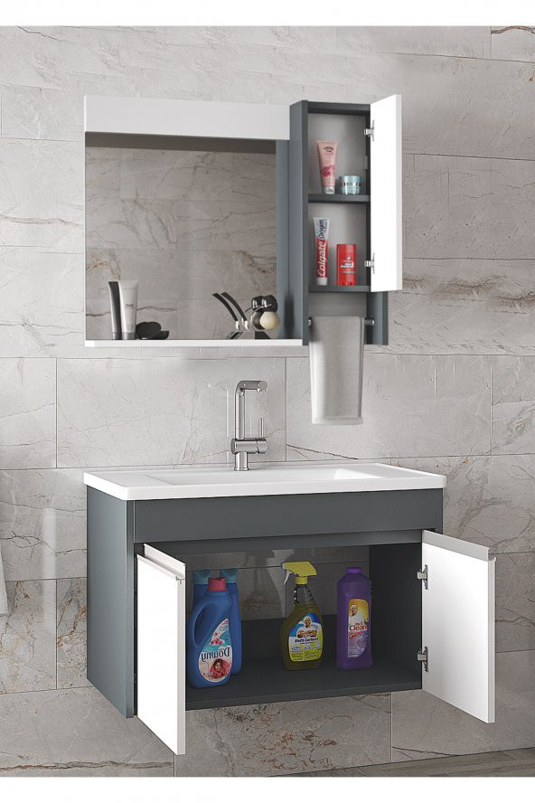 Alfa Banyo VİSENTE-OA 80 cm MDF-Aynalı-lavabolu banyo dolabı takımı--HAZIR KURULU
