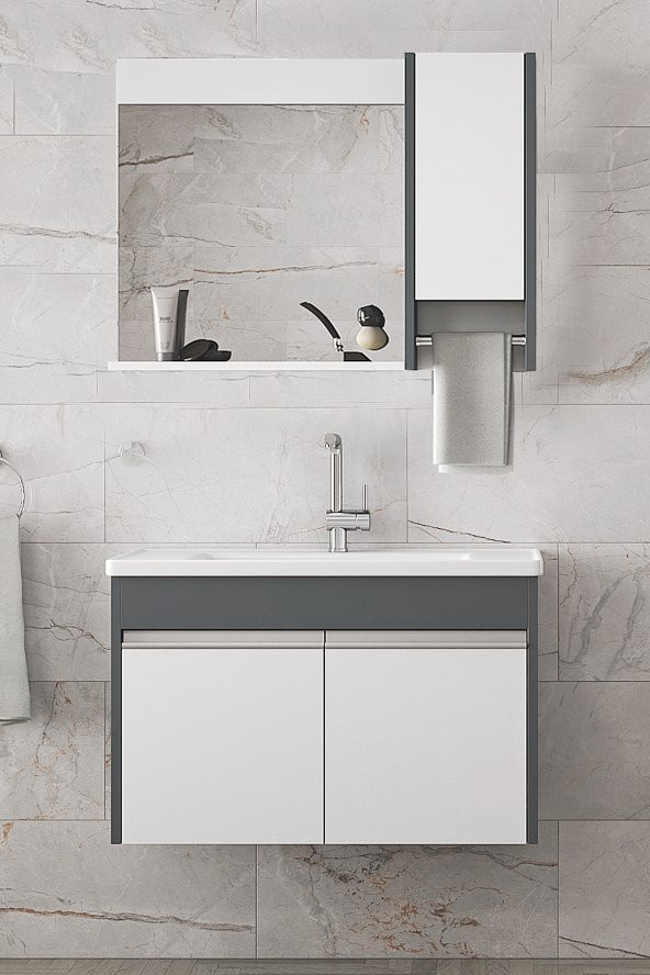 Alfa Banyo VİSENTE-OA 80 cm MDF-Aynalı-lavabolu banyo dolabı takımı--HAZIR KURULU - 2