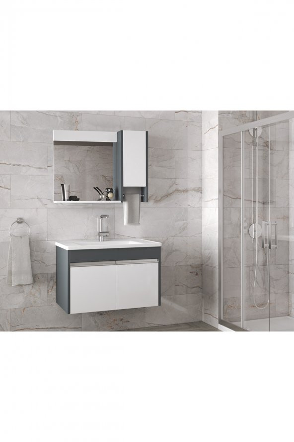 Alfa Banyo VİSENTE-OA 80 cm MDF-Aynalı-lavabolu banyo dolabı takımı--HAZIR KURULU - 3