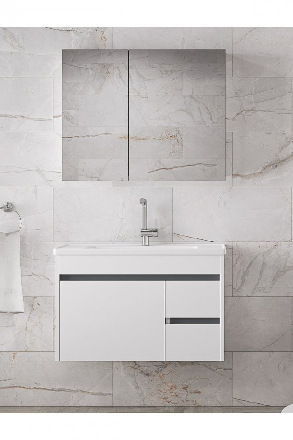 Alfa Banyo VİOSEN-EA 80 cm MDF-Aynalı-lavabolu banyo dolabı takımı- HAZIR KURULU