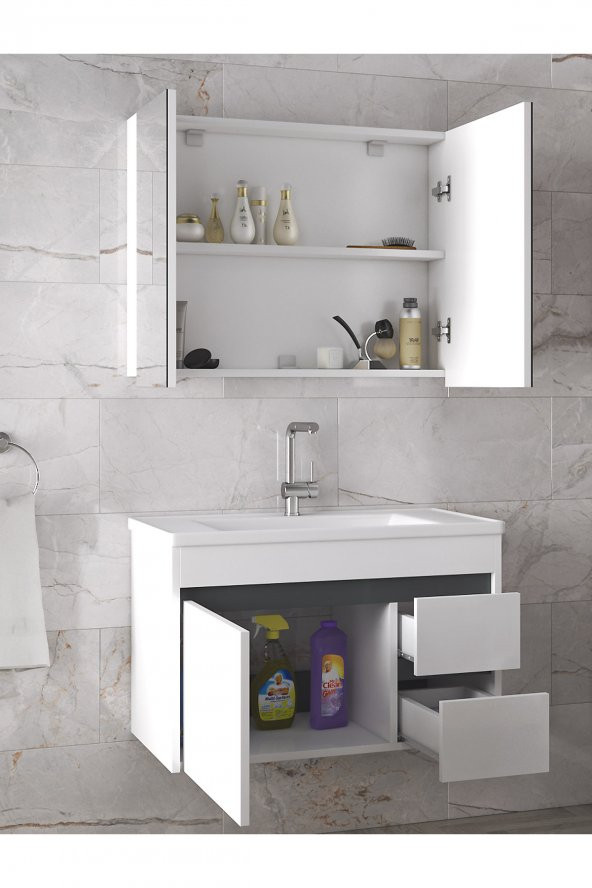 Alfa Banyo VİOSEN-EA 80 cm MDF-Aynalı-lavabolu banyo dolabı takımı- HAZIR KURULU - 2