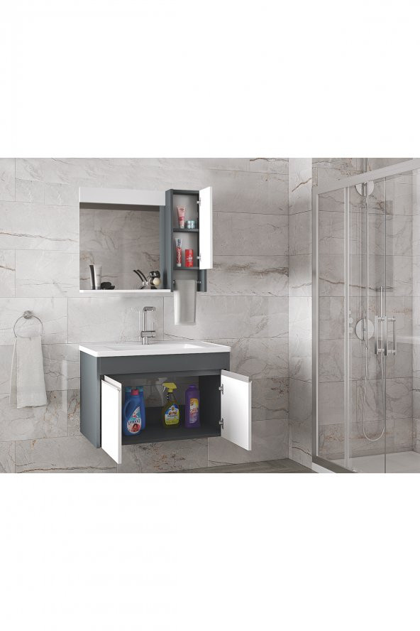 Alfa Banyo VİSENTE-OA 80 cm MDF-Aynalı-lavabolu banyo dolabı takımı--HAZIR KURULU - 4