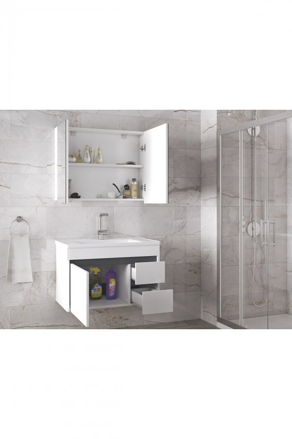 Alfa Banyo VİOSEN-EA 80 cm MDF-Aynalı-lavabolu banyo dolabı takımı- HAZIR KURULU - 6