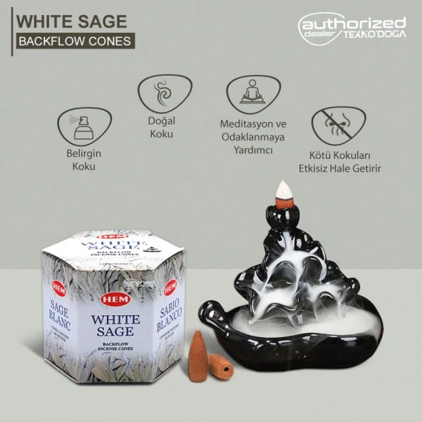 HEM White Sage Backflow Geri Akışlı Konik Şelale Tütsü 40ad - 2