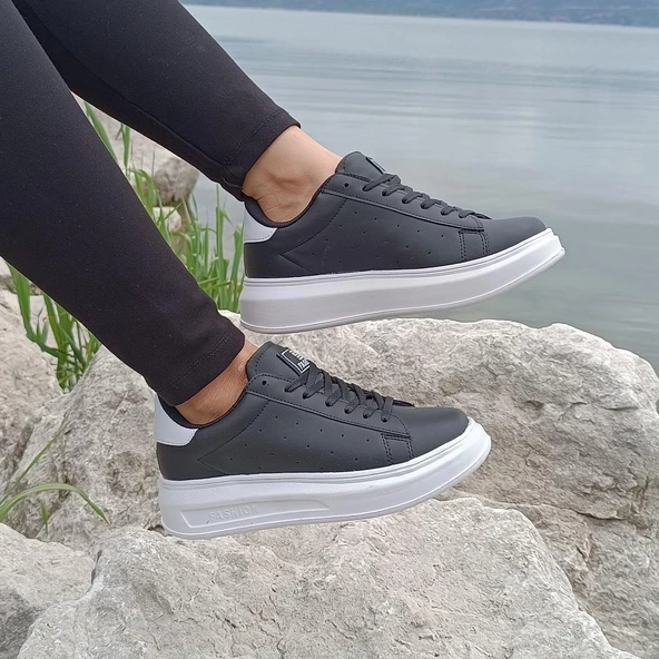 Darkstep 156 Siyah-Beyaz Fuspetli Sneaker Düz Taban Spor Ayakkabı - 2