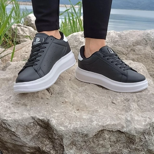 Darkstep 156 Siyah-Beyaz Fuspetli Sneaker Düz Taban Spor Ayakkabı - 3