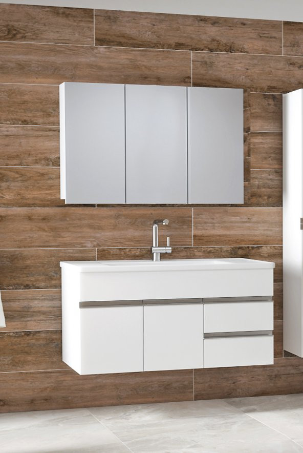 Alfa Banyo ESEN BEYAZ 100 cm Lavabolu banyo dolabı takımı-MDF-- HAZIR KURULU - 3
