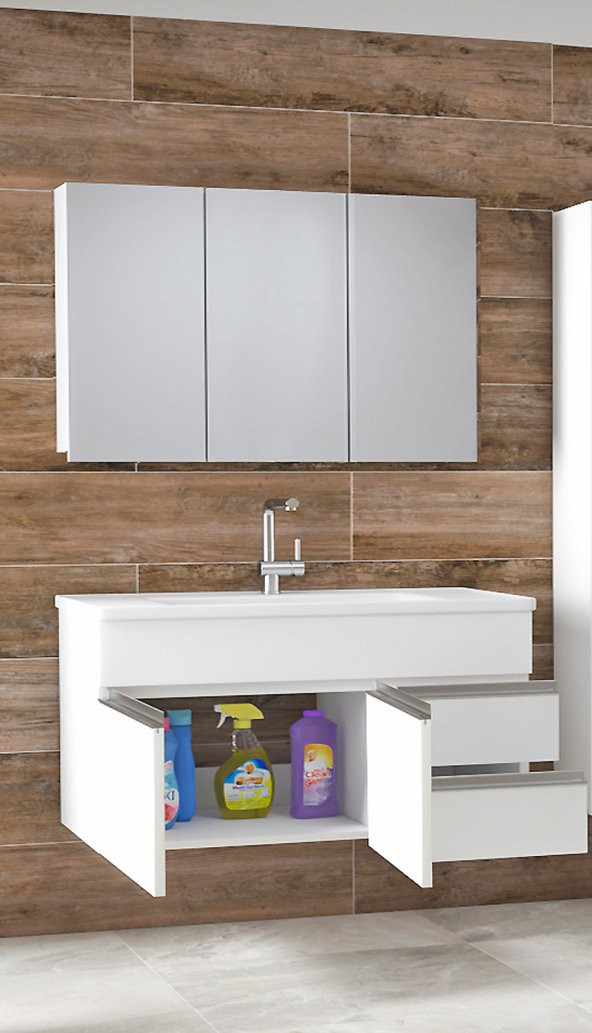 Alfa Banyo ESEN BEYAZ 100 cm Lavabolu banyo dolabı takımı-MDF-- HAZIR KURULU - 4