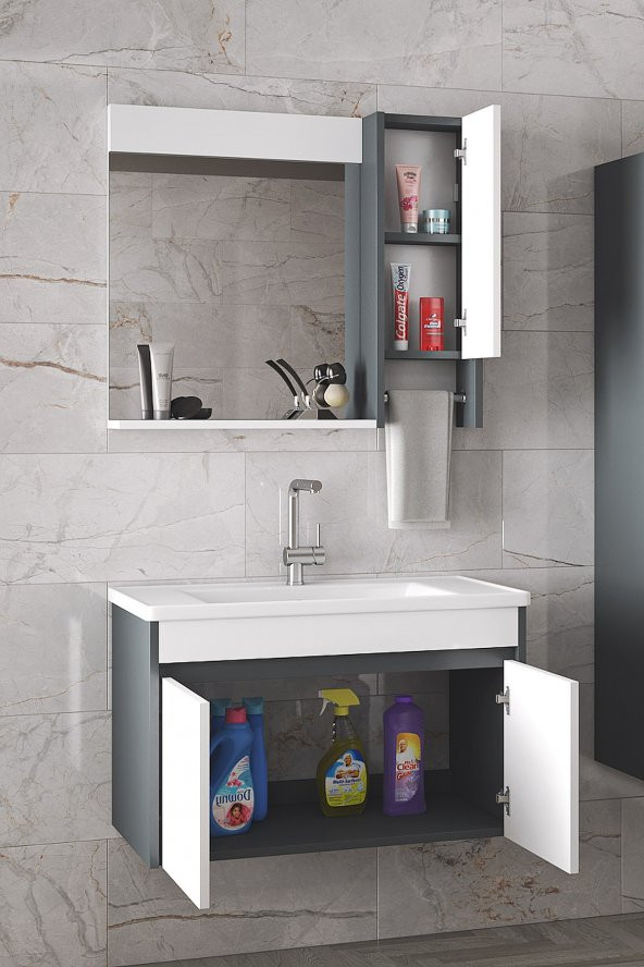 Alfa Banyo Estella-OA 80 Cm Mdf-aynalı-lavabolu Banyo Dolabı Takımı - Resim 2